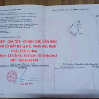 ĐẤT ĐẸP - GIÁ TỐT - CHÍNH CHỦ CẦN BÁN NHANH LÔ ĐẤT Đông Hải, Ninh Hải, Ninh Hoà, Khánh Hoà