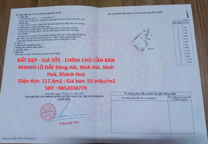 ĐẤT ĐẸP - GIÁ TỐT - CHÍNH CHỦ CẦN BÁN NHANH LÔ ĐẤT Đông Hải, Ninh Hải, Ninh Hoà, Khánh Hoà