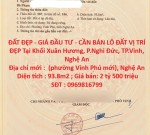 ĐẤT ĐẸP - GIÁ ĐẦU TƯ - CẦN BÁN LÔ ĐẤT VỊ TRÍ ĐẸP Tại Khối Xuân Hương, P.Nghi Đức, TP.Vinh, Nghệ An