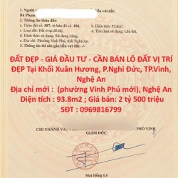 ĐẤT ĐẸP - GIÁ ĐẦU TƯ - CẦN BÁN LÔ ĐẤT VỊ TRÍ ĐẸP Tại Khối Xuân Hương, P.Nghi Đức, TP.Vinh, Nghệ An