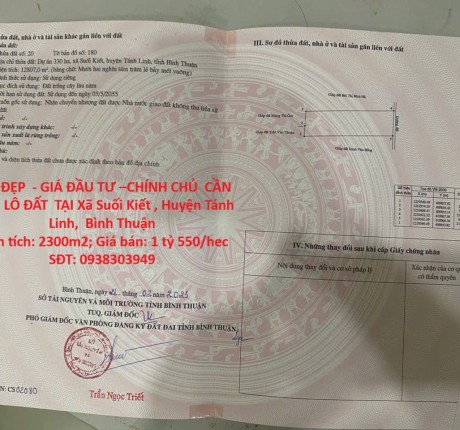ĐẤT ĐẸP - GIÁ ĐẦU TƯ –CHÍNH CHỦ CẦN BÁN LÔ ĐẤT TẠI Xã Suối Kiết , Huyện Tánh Linh, Bình Thuận