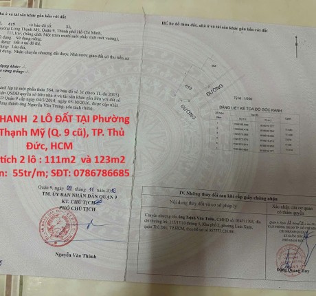ĐẤT ĐẸP - GIÁ ĐẦU TƯ –CẦN BÁN NHANH 2 LÔ ĐẤT TẠI Phường Long Thạnh Mỹ (Q. 9 cũ), TP. Thủ Đức, HCM