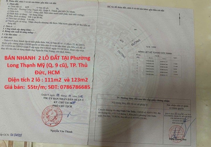 ĐẤT ĐẸP  - GIÁ ĐẦU TƯ –CẦN BÁN NHANH  2 LÔ ĐẤT TẠI Phường Long Thạnh Mỹ (Q. 9 cũ), TP. Thủ Đức, HCM