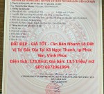 ĐẤT ĐẸP - GIÁ TỐT - Cần Bán Nhanh Lô Đất Vị Trí Đắc Địa Tại Xã Ngọc Thanh, tp Phúc Yên, Vĩnh Phúc