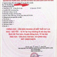 CHÍNH CHỦ - CẦN BÁN NHANH LÔ ĐẤT THỔ CƯ ( Lô Góc) - GIÁ TỐT -  Vị Trí Tại Xã Thư Lâm, Đông Anh, Hà Nội