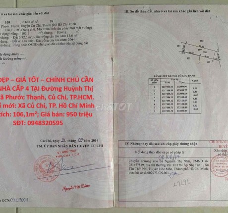 NHÀ ĐẸP – GIÁ TỐT – CHÍNH CHỦ CẦN BÁN NHÀ CẤP 4 TẠI Đường Huỳnh Thị Lớn, Xã Phước Thạnh, Củ Chi, TP.HCM