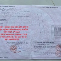 HOT HOT – CHÍNH CHỦ CẦN BÁN ĐẤT VỊ TRÍ ĐẸP  TẠI Xã KHÁNH HƯNG, H.TRẦN VĂN THỜI, CÀ MAU