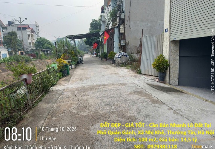 ĐẤT ĐẸP - GIÁ TỐT - Cần Bán Nhanh Lô Đất Tại Phố Quán Gánh, Xã Nhị Khê, Thường Tín, Hà Nội