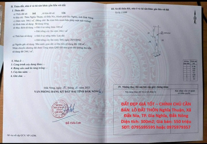 ĐẤT ĐẸP GIÁ TỐT – CHÍNH CHỦ CẦN BÁN  LÔ ĐẤT THÔN Nghĩa Thuận, Xã Đắk Nia, TP. Gia Nghĩa, Đắk Nông