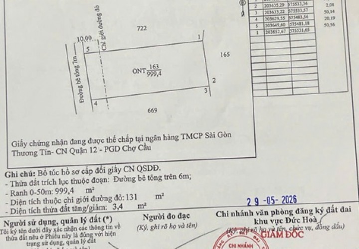 ĐẤT ĐẸP – GIÁ TỐT  – ĐẦU TƯ LÀ SINH LỜI CHÍNH CHỦ BÁN NHANH LÔ ĐẤT tại huyện Đức Hòa , tỉnh Long An