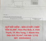 QUỸ ĐẤT HIẾM – BÁN LÔ ĐẤT 2 MẶT TIỀN 92,4M², Thôn Phú Bình, X. Vĩnh Thạnh, TP. Nha Trang, T. Khánh Hòa