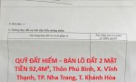 QUỸ ĐẤT HIẾM – BÁN LÔ ĐẤT 2 MẶT TIỀN 92,4M², Thôn Phú Bình, X. Vĩnh Thạnh, TP. Nha Trang, T. Khánh Hòa