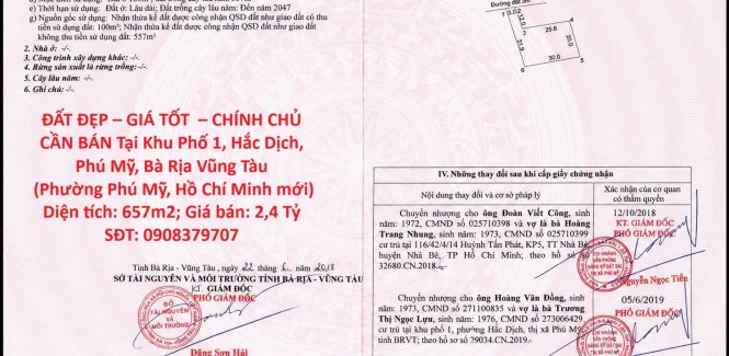 ĐẤT ĐẸP – GIÁ TỐT – CHÍNH CHỦ CẦN BÁN Tại Khu Phố 1, Hắc Dịch, Phú Mỹ, Bà Rịa Vũng Tàu