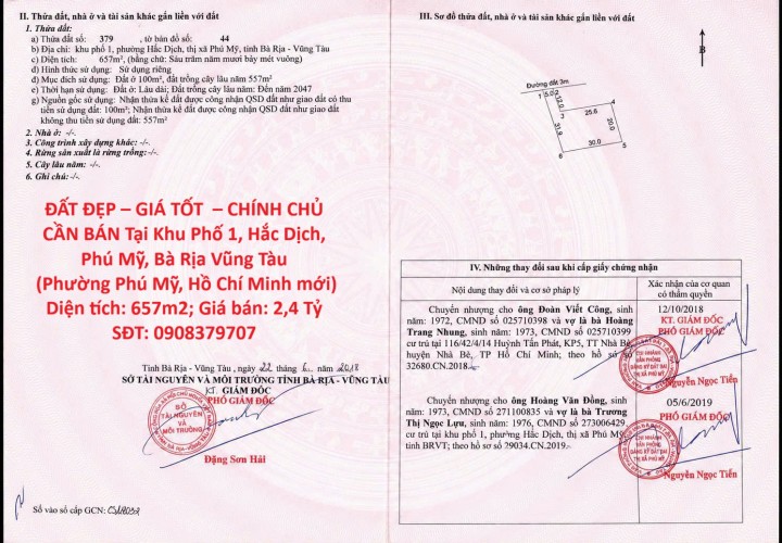 ĐẤT ĐẸP – GIÁ TỐT  – CHÍNH CHỦ CẦN BÁN Tại Khu Phố 1, Hắc Dịch, Phú Mỹ, Bà Rịa Vũng Tàu