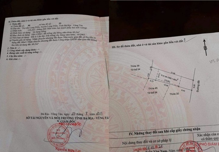 HOT !!! CHÍNH CHỦ CẦN BÁN NHANH LÔ ĐẤT GIÁ TỐT TẠi Hẻm 77, Đường Dương Bạch Mai, Thị trấn Long Điền