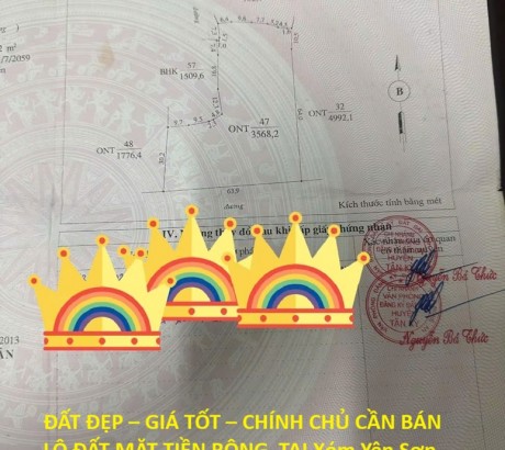 ĐẤT ĐẸP – GIÁ TỐT – CHÍNH CHỦ CẦN BÁN LÔ ĐẤT MẶT TIỀN RỘNG TẠI Xóm Yên Sơn, X. Tân An, H. Tân Kỳ, T. Nghệ An