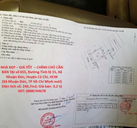 NHÀ ĐẸP – GIÁ TỐT – CHÍNH CHỦ CẦN BÁN TẠI số 655, Đường Tỉnh lộ 15, Xã Nhuận Đức, Huyện Củ Chi, HCM