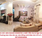 HOMESTAY ĐẸP- GIÁ TỐT CHÍNH CHỦ  BÁN NHANH HOMESTAY 2 MẶT TIỀN TẠI 52 Ngô Văn Sở  phường 9 cũ Đà Lạt