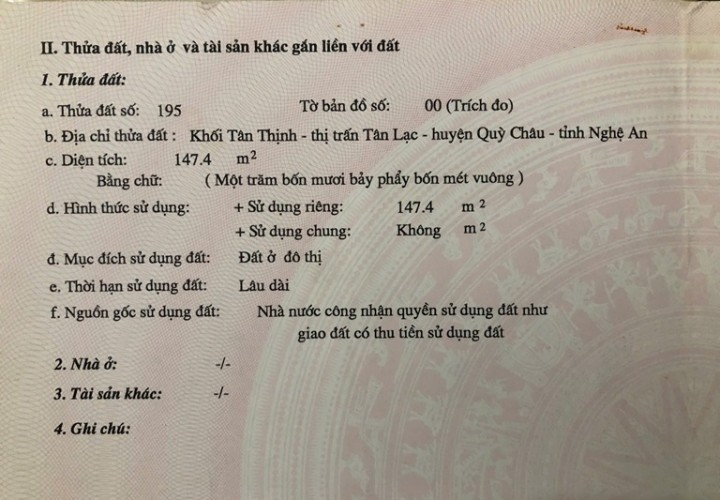 NHÀ VỊ TRÍ ĐẸP - CHÍNH CHỦ Cần Bán Căn Nhà Số 23 Đốc Thiết, TT.Tân Lạc, Huyện Quỳ Châu,Tỉnh Nghệ An.