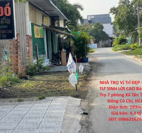 NHÀ TRỌ Vị TrÍ ĐẸP - ĐẦU TƯ SINH LỜI CAO Bán Dãy Trọ 7 phòng Xã Tân Thạnh Đông Củ Chi, HCM