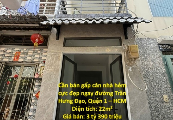 BÁN NHÀ HẺM ĐẸP TRUNG TÂM QUẬN 1, PHƯỜNG NGUYỄN THÁI  BÌNH – GIÁ Chỉ 3 TỶ 390 TRIỆU – VỊ TRÍ CỰC HIẾM!