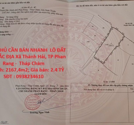 CHÍNH CHỦ CẦN BÁN NHANH LÔ ĐẤT VỊ TRÍ ĐẮC ĐỊA Xã Thành Hải, TP Phan Rang - Tháp Chàm, Ninh Thuận
