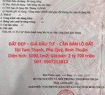 ĐẤT ĐẸP – GIÁ ĐẦU TƯ  - CẦN BÁN LÔ ĐẤT  TẠI Tam Thanh, Phú Quý, Bình Thuận