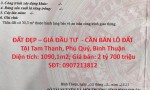 ĐẤT ĐẸP – GIÁ ĐẦU TƯ  - CẦN BÁN LÔ ĐẤT  TẠI Tam Thanh, Phú Quý, Bình Thuận
