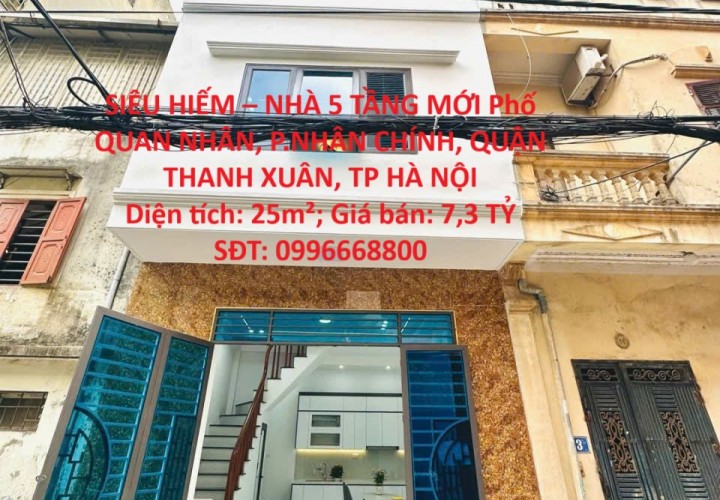 SIÊU HIẾM – NHÀ 5 TẦNG MỚI Phố QUAN NHÂN, P.NHÂN CHÍNH, QUẬN THANH XUÂN, TP HÀ NỘI