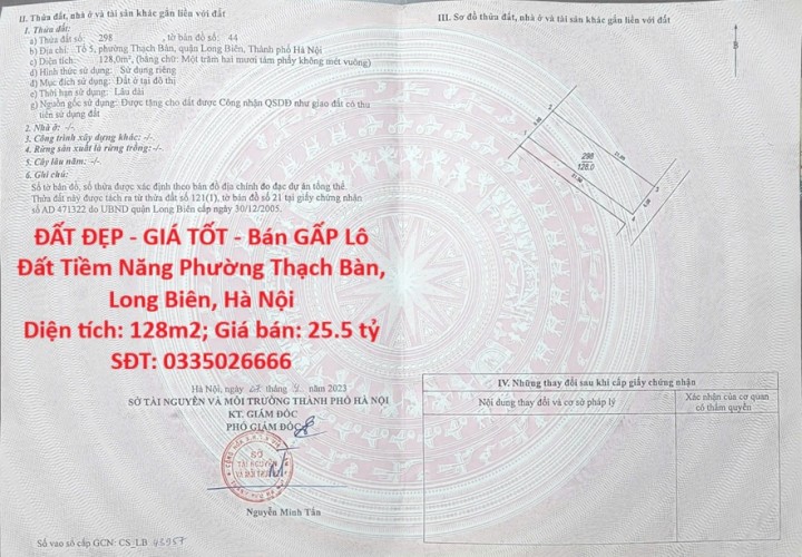 ĐẤT ĐẸP - GIÁ TỐT - Bán GẤP Lô Đất Tiềm Năng Phường Thạch Bàn, Long Biên, Hà Nội