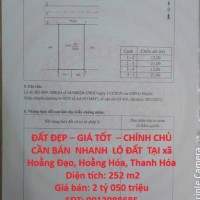 ĐẤT ĐẸP – GIÁ TỐT  – CHÍNH CHỦ  CẦN BÁN  NHANH  LÔ ĐẤT  TẠI xã Hoằng Đạo, Hoằng Hóa, Thanh Hóa
