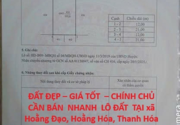 ĐẤT ĐẸP – GIÁ TỐT  – CHÍNH CHỦ  CẦN BÁN  NHANH  LÔ ĐẤT  TẠI xã Hoằng Đạo, Hoằng Hóa, Thanh Hóa