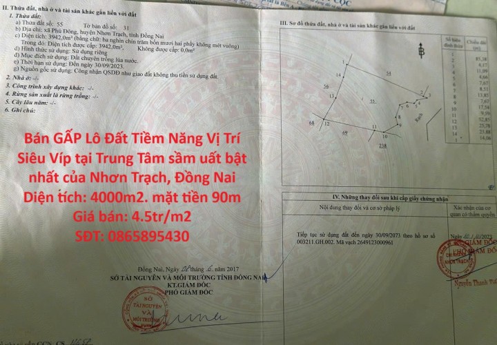 Bán GẤP Lô Đất Tiềm Năng Vị Trí Siêu Víp tại Trung Tâm sầm uất bật nhất của Nhơn Trạch, Đồng Nai
