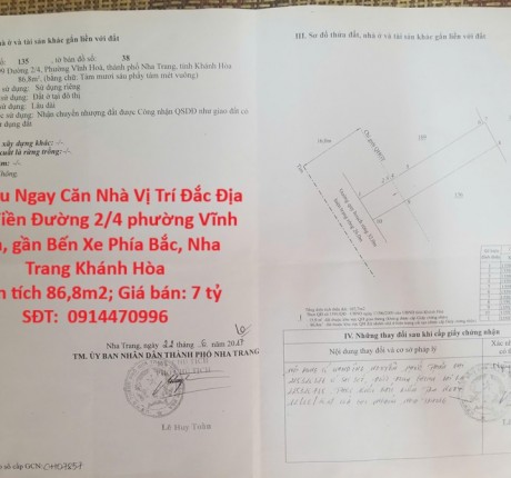 Sở Hữu Ngay Căn Nhà Vị Trí Đắc Địa Mặt Tiền Đường 2/4 phường Vĩnh Hoà, gần Bến Xe Phía Bắc