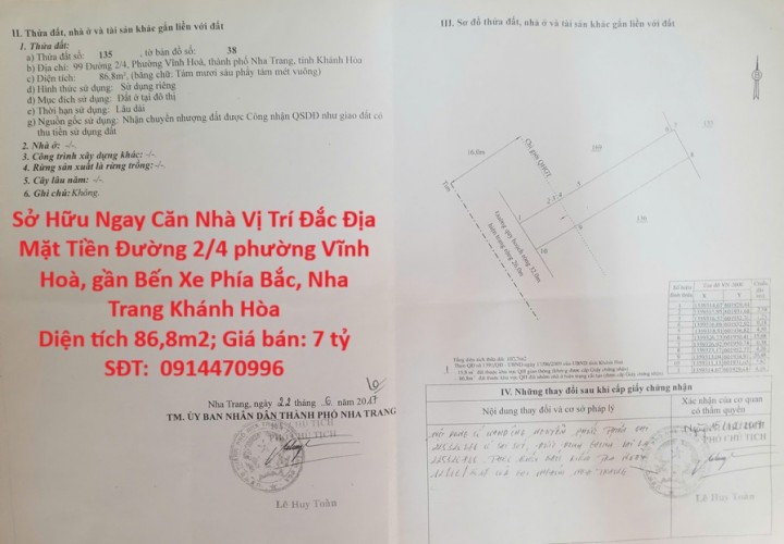 Sở Hữu Ngay Căn Nhà Vị Trí Đắc Địa  Mặt Tiền Đường 2/4 phường Vĩnh Hoà, gần Bến Xe Phía Bắc