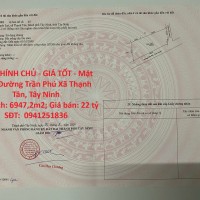 ĐẤT CHÍNH CHỦ - GIÁ TỐT - Mặt Tiền Đường Trần Phú Xã Thạnh Tân, Tây Ninh
