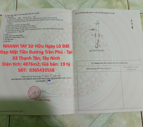 NHANH TAY Sở Hữu Ngay Lô Đất Đẹp Mặt Tiền Đường Trần Phú - Tại Xã Thạnh Tân, Tây Ninh