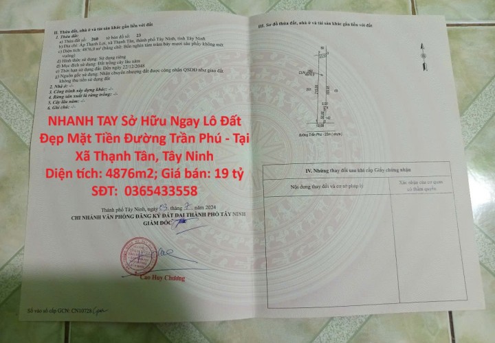 NHANH TAY Sở Hữu Ngay Lô Đất Đẹp Mặt Tiền Đường Trần Phú - Tại Xã Thạnh Tân, Tây Ninh