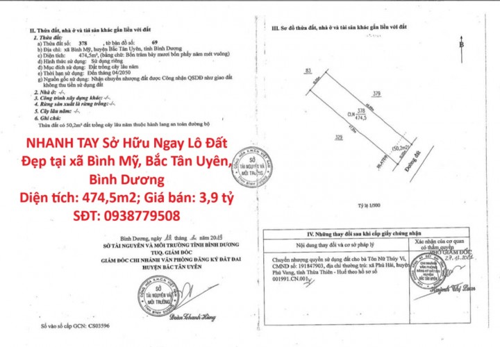 NHANH TAY Sở Hữu Ngay Lô Đất Đẹp tại xã Bình Mỹ, Bắc Tân Uyên, Bình Dương