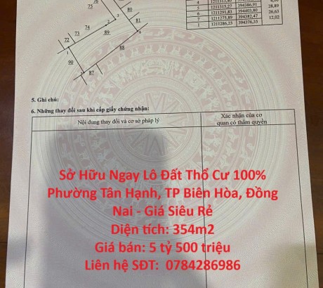 Sở Hữu Ngay Lô Đất Thổ Cư 100% Phường Tân Hạnh, TP Biên Hòa, Đồng Nai - Giá Siêu Rẻ