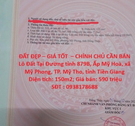 ĐẤT ĐẸP – GIÁ TỐT – CHÍNH CHỦ CẦN BÁN Lô Đất Tại Mỹ Hòa - Mỹ Phong - Đồng Tháp