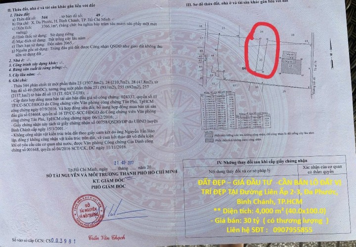 ĐẤT ĐẸP – GIÁ ĐẦU TƯ  -CẦN BÁN LÔ ĐẤT VỊ TRÍ ĐẸP TẠI Đường Liên Ấp 2-3, Đa Phước, Bình Chánh, TP.HCM