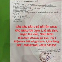 CẦN BÁN GẤP 2 LÔ ĐẤT ỐP LƯNG VÀO NHAU TẠI  Xóm 5, xã Gia Sinh, huyện Gia Viễn, NINH BÌNH