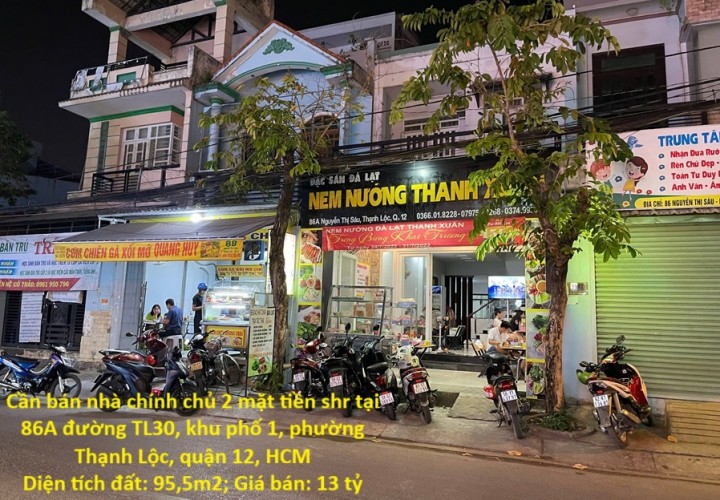 Cần bán nhà chính chủ 2 mặt tiền shr tại 86A đường TL30, khu phố 1, phường Thạnh Lộc, quận 12