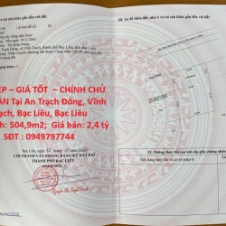 ĐẤT ĐẸP – GIÁ TỐT  – CHÍNH CHỦ CẦN BÁN Tại An Trạch Đông, Vĩnh Trạch, Bạc Liêu, Bạc Liêu