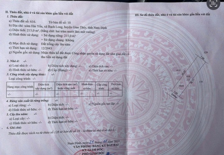 HOT HOT - CẦN BÁN 2 LÔ ĐẤT ĐẸP TẠI Xóm Long xuân, xã Bạch Long, Giao Thủy, Nam Định