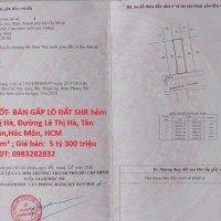 ĐẤT ĐẸP –GIÁ TỐT- BÁN GẤP LÔ ĐẤT SHR hẻm nội bộ Lê Thị Hà, Đường Lê Thị Hà, Tân Xuân,Hóc Môn, HCM
