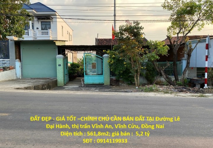 ĐẤT ĐẸP - GIÁ TỐT –CHÍNH CHỦ CẦN BÁN ĐẤT TẠI Vĩnh An - Vĩnh Cửu- Đồng Nai