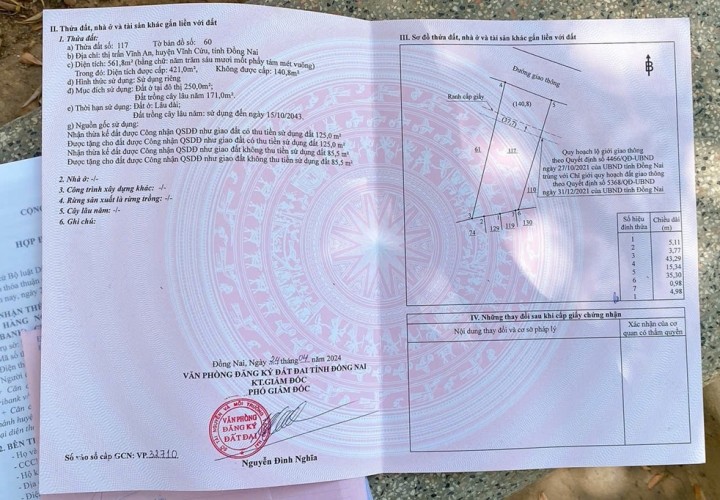 ĐẤT ĐẸP - GIÁ TỐT –CHÍNH CHỦ CẦN BÁN ĐẤT TẠI Vĩnh An - Vĩnh Cửu- Đồng Nai