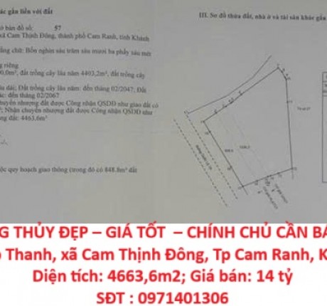 ĐẤT PHONG THỦY ĐẸP – GIÁ TỐT – CHÍNH CHỦ CẦN BÁN GẤP Tại Thôn Hiệp Thanh, xã Cam Thịnh Đông